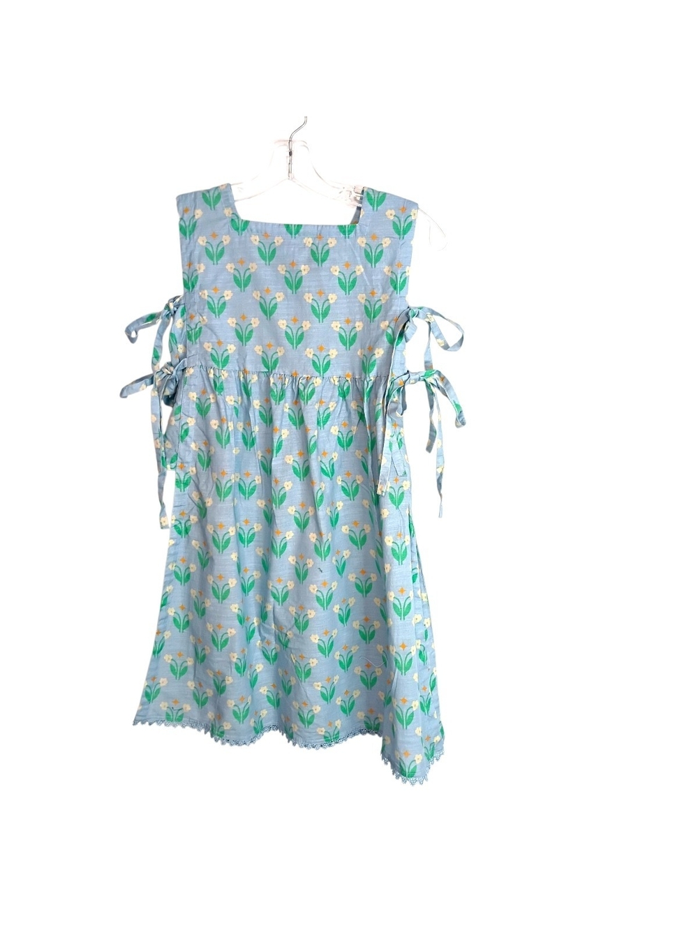 Little Ego -Girls' Blue Floral Tie-Side Sundress - Size 6-7 years